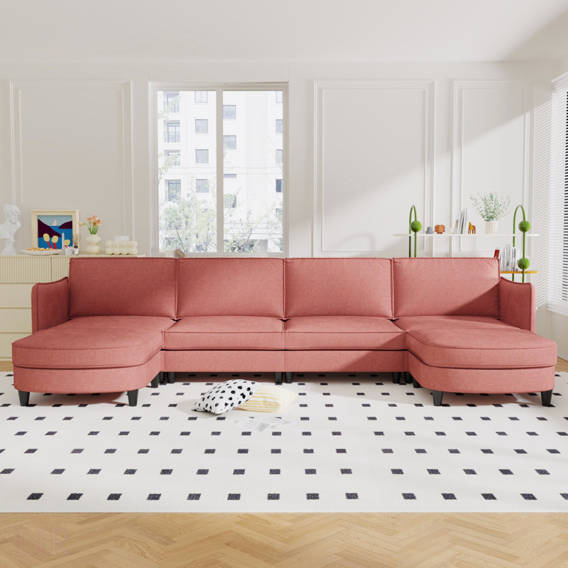 Grand canapé 141 places en U de 141,5 po avec repose-pieds mobile, poches pour les bras et mousse haute densité pour un confort ultime, modulaire