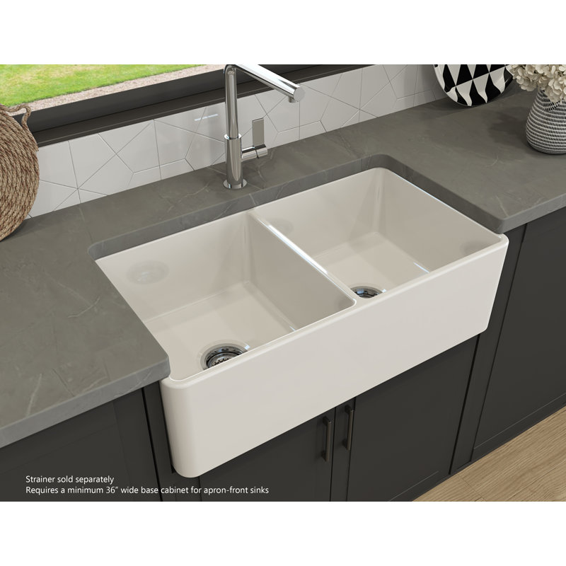 33'' L Farmhouse / Apron Double Bowl Fireclay Kitchen Sink