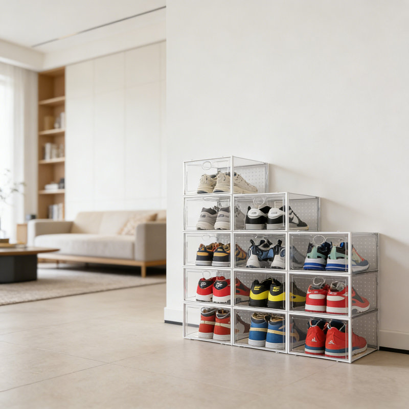 Grande boîte de rangement pour chaussures empilable transparente