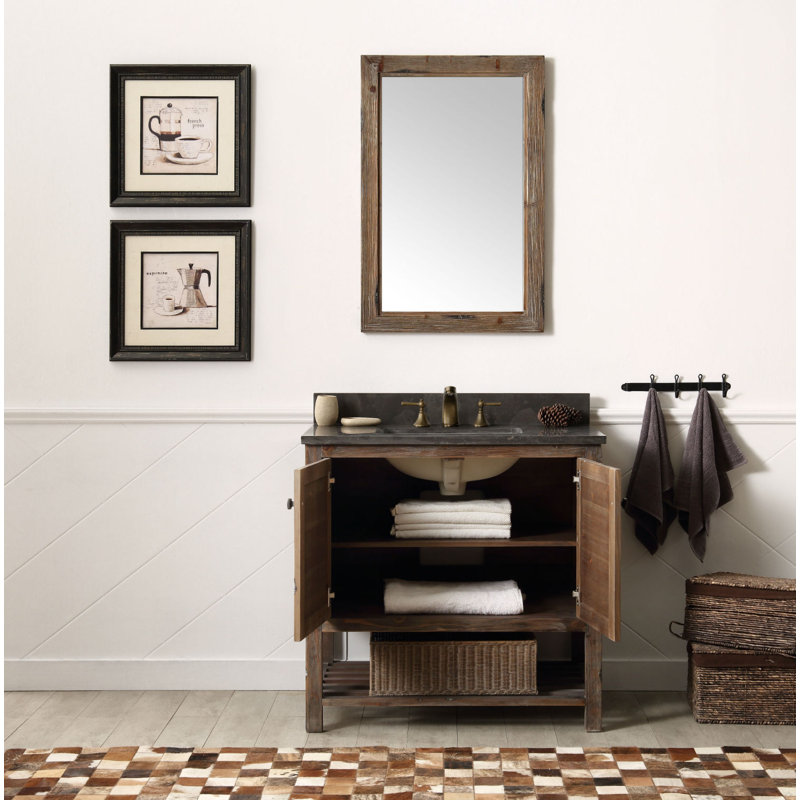 Rustic Brown 36'' Fir Wood Bathroom Vanity with Charcoal Marble Top
