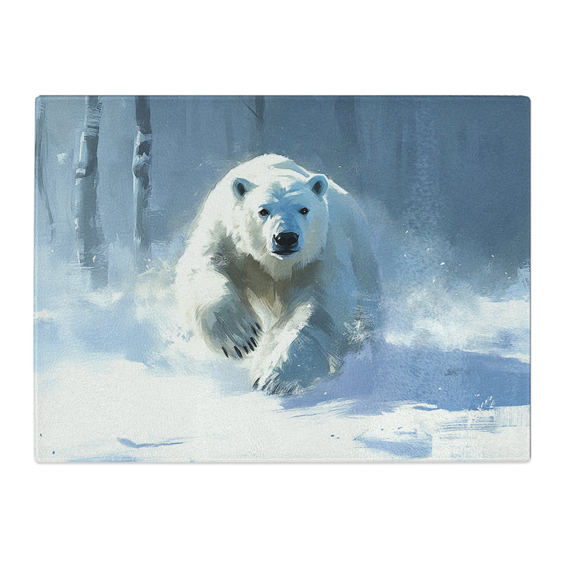 Polar Bear Illustrated  Glass Chopping Board