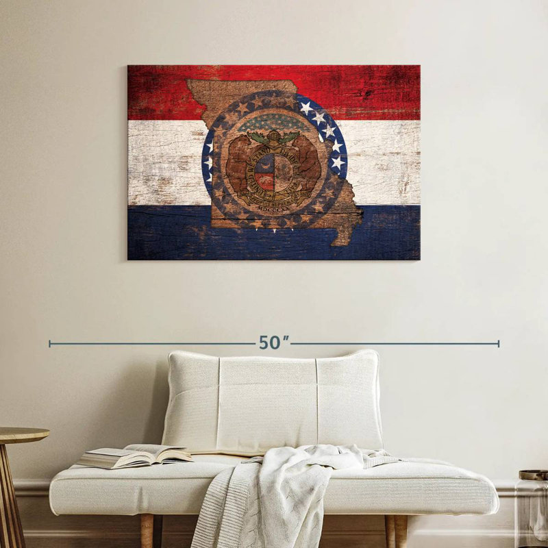 Borges State Map Over Missouri Flag, 26" H x 39" W