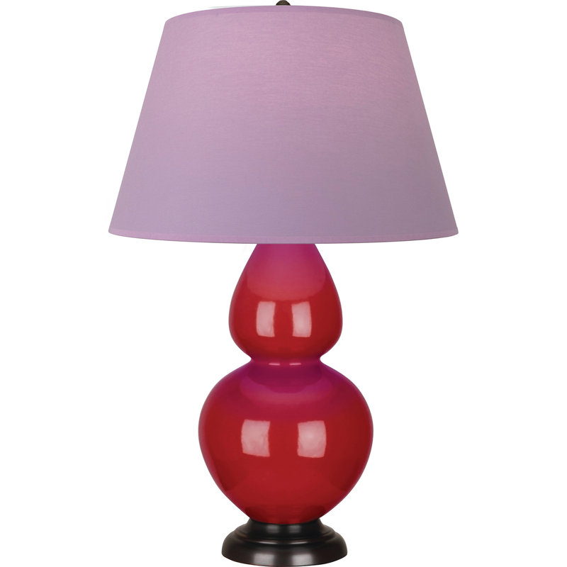 Lampe de table double gourde en céramique, Lavande / prune, Rouge rubis émaillé / bronze, Bronze