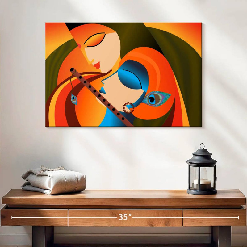 Radha Krishna Madhubani sur impression sur toile, H 16 po x l 24 po x P 1,25 po