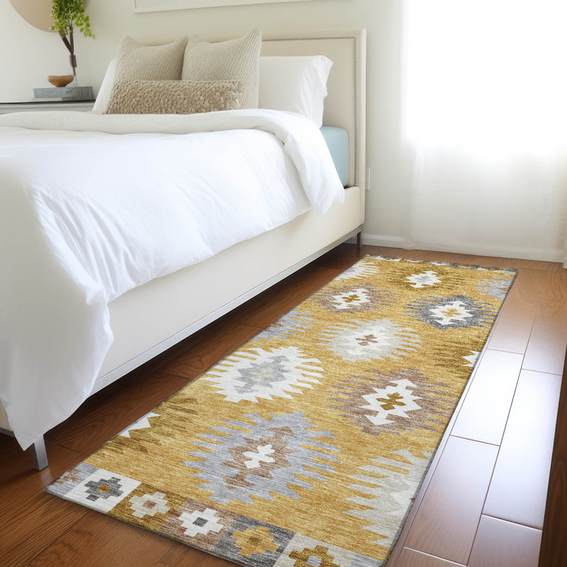 Premium Machine Washable Prisco Gold Rug, Runner 2'3" x 7'6"