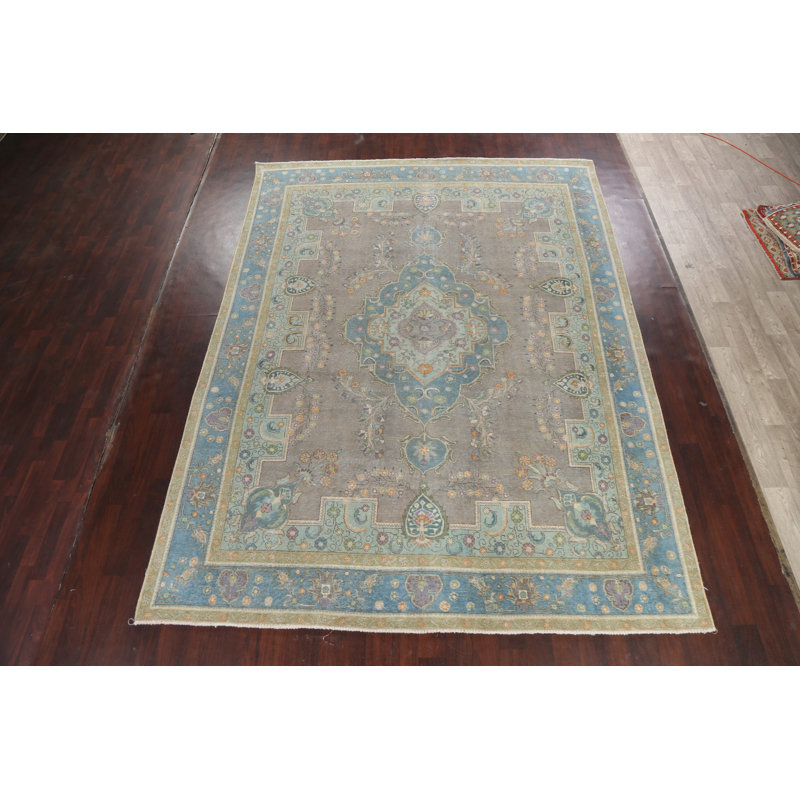 Tapis brun en laine noué à la main de conception unique 9 pi 4 po x 12 pi 6 po