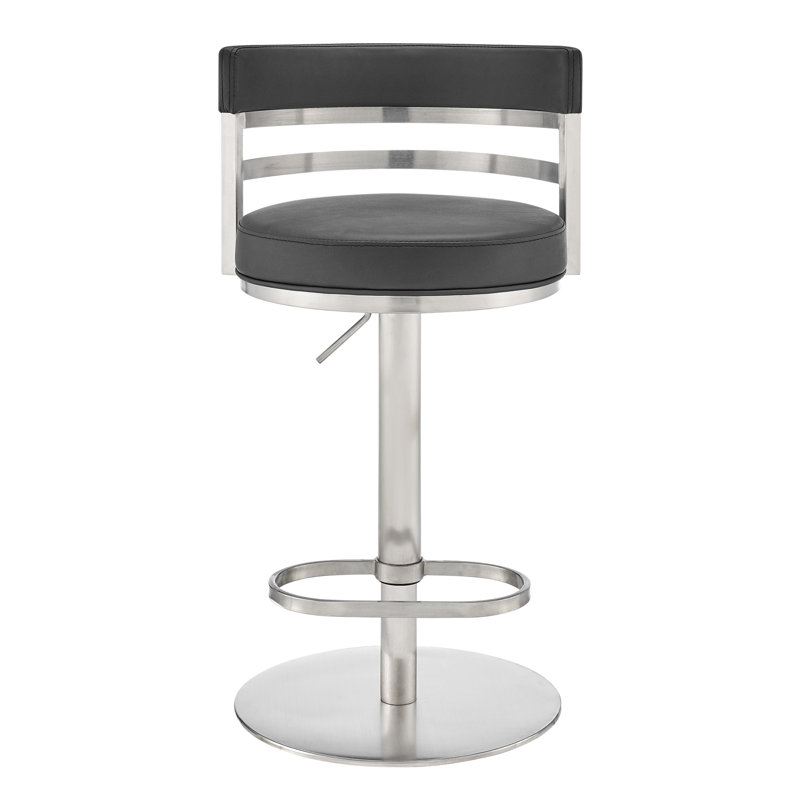 Judi Modern Industrial Swivel Metal Adjustable Height Barstool With Faux Leather Seat, Shale Gray, Brushed Stainless Steel