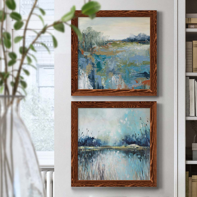 Energetic Earth - ensemble de 2 peintures sur toile encadrées, Encadré de bois de noyer, H 17 po x l 34 po x P 1,5 po