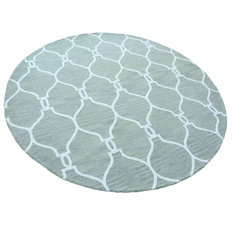 Yoichiro HAND TUFTED WOOL ECO-FRIENDLY AREA RUGS  - Round | Green & Beige | Geometric Modern Design, High Pile Thick Handmade Area Rugs for Living Room, Bed Room 