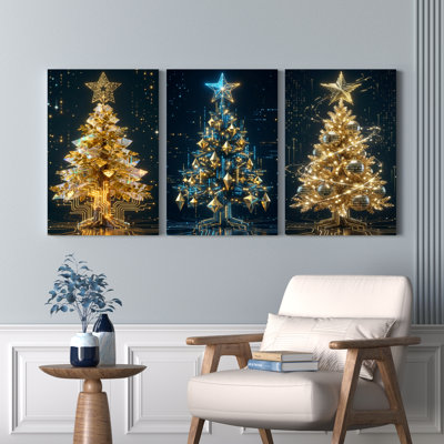 «Golden Circuit Christmas Tree», ensemble de 3 reproductions d'art sur toile tendues sur toile