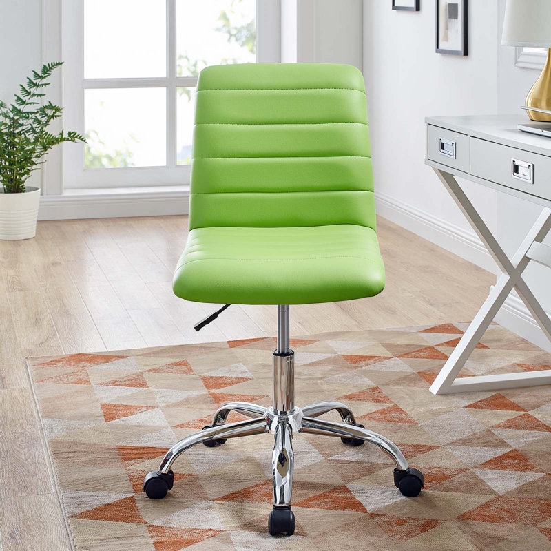 Modway Ripple Armless Mid Back Vinyl Office Chair, Bright Green