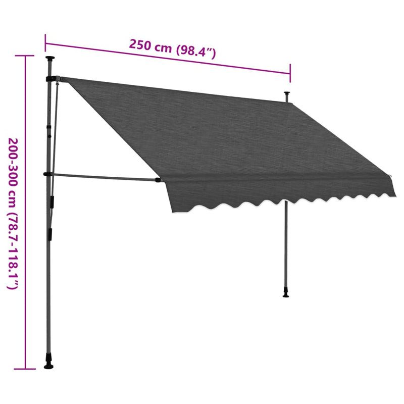 Dakota Fields Fabric Cover Retractable Patio Awning, Anthracite