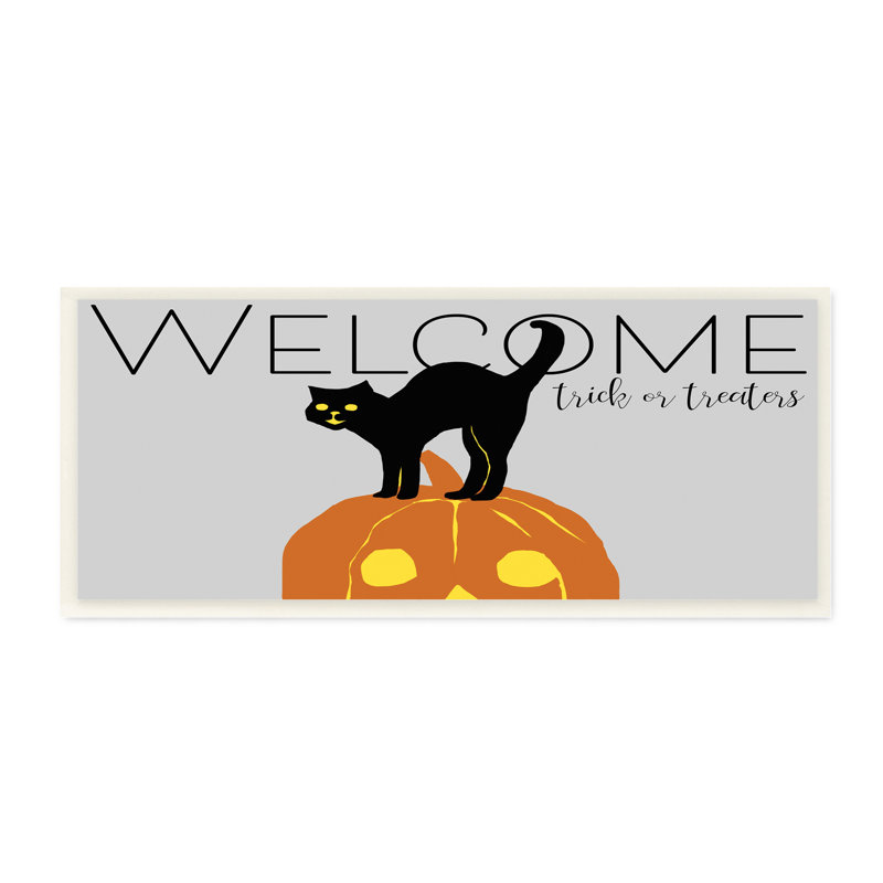 Citrouille d'Halloween chat de bienvenue, Plaque murale, H 7 po x l 17 po x P 0,5 po