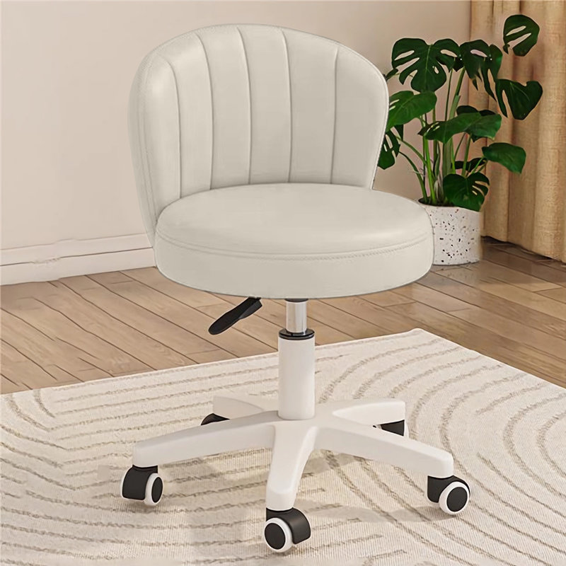 Mignon fauteuil roulant en cuir de polyuréthane à dossier festonné, petit siège de bureau réglable en hauteur sans accoudoirs, meuble-lavabo polyvalent et fauteuil d'ordinateur de bureau pour ensemble de 2 (gris)