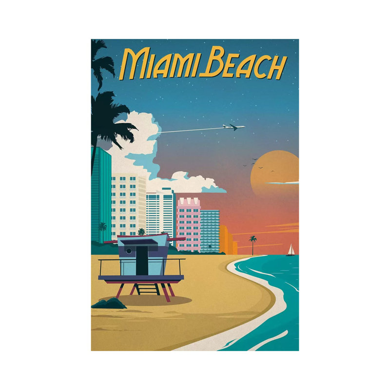 Miami Beach - Wrapped Canvas Painting, 30.48 cm H x 45.72 cm W