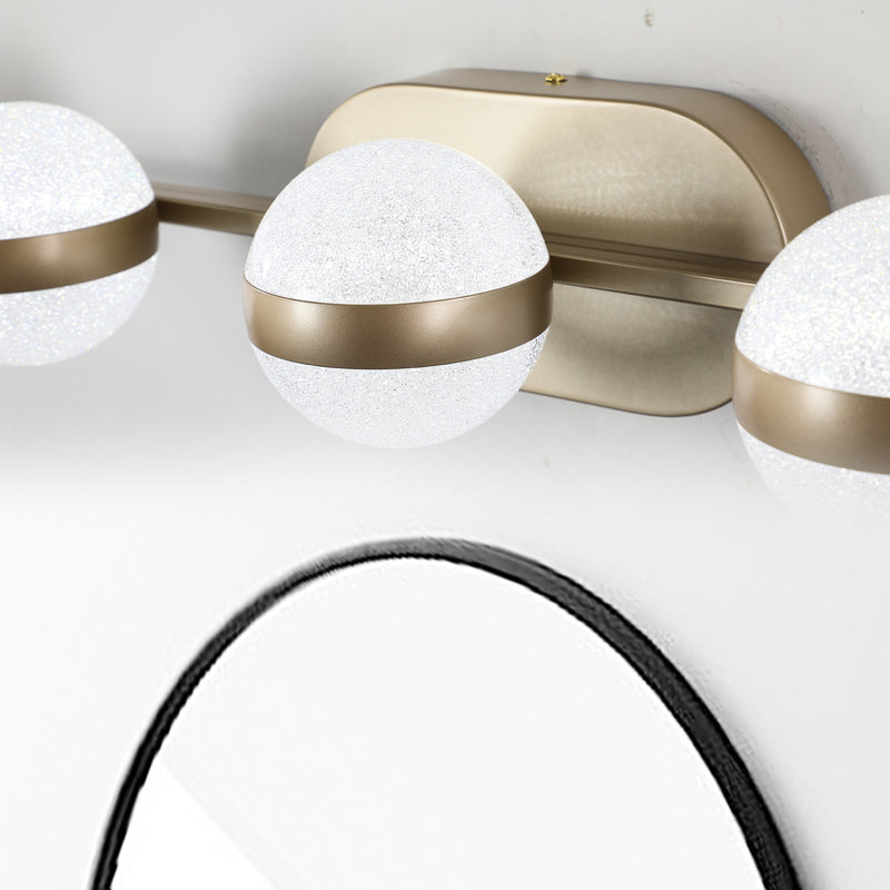 Meuble-lavabo de salle de bain à 5 ampoules à DEL avec abat-jour en acrylique et sable au fini cristal, or et champagne, conception moderne, convient au cadre de chambre à coucher à miroir, style décoratif simple, économie d'énergie