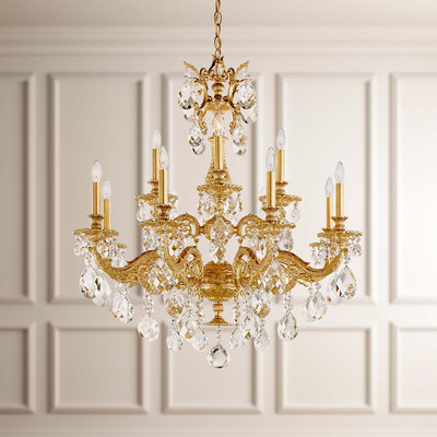 Milano 12 Light 32.5in x 33.5in Two-Tier Chandelier in Heirloom Bronze with Clear Heritage Handcut Crystals