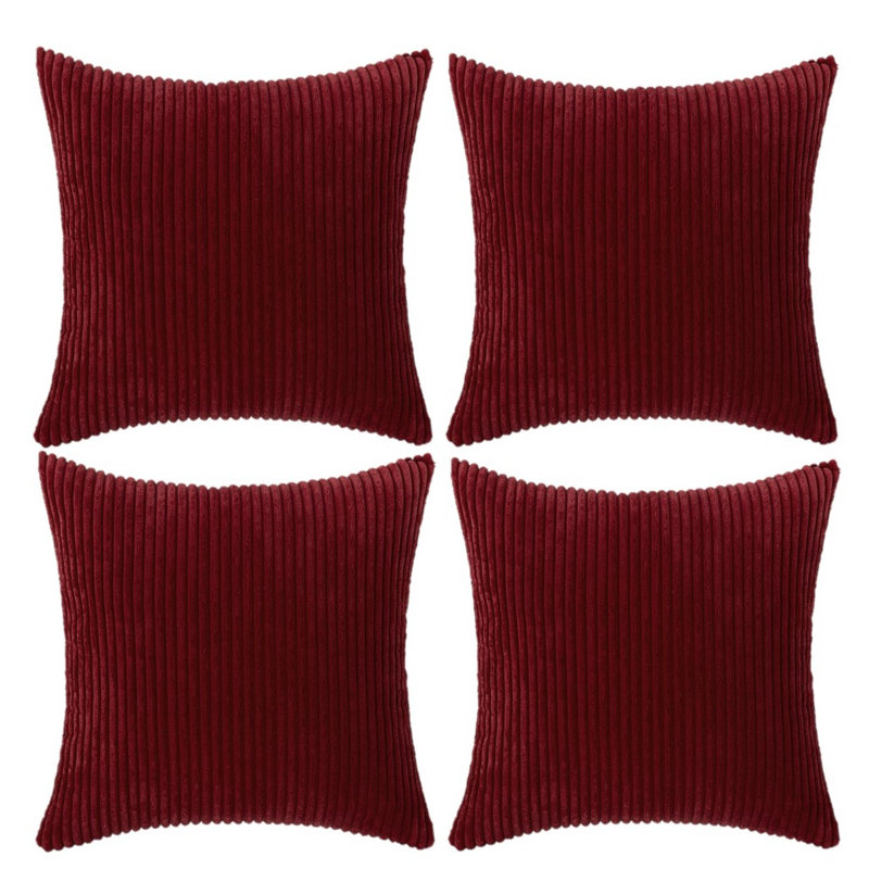 Striped Cotton Blend Reversible Pillow Cover, Wine Red, 22" x 22"