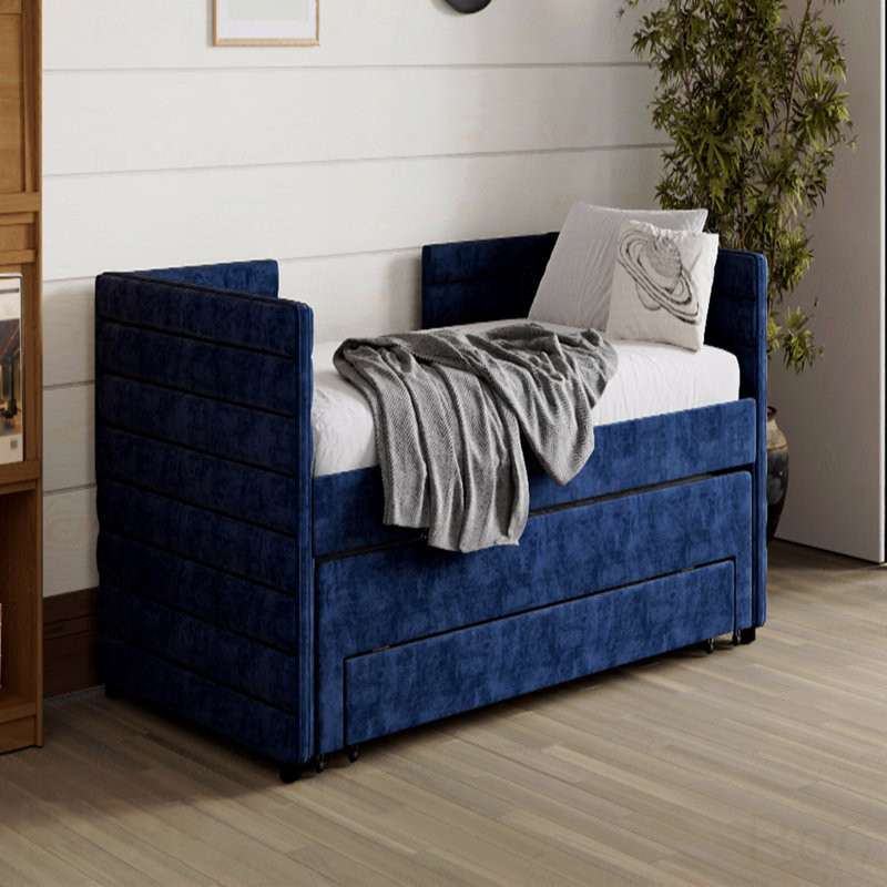 Lit de jour gigogne rembourré, lit simple et 3 tiroirs de rangement, canapé-lit en tissu de chenille pour chambre d'amis, salon, cadre de lit de jour moderne peu encombrant, aucun sommier nécessaire