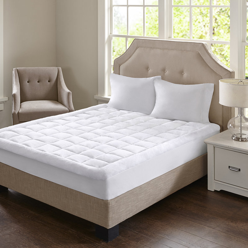 Surmatelas moelleux imperméable hypoallergénique en duvet synthétique, blanc