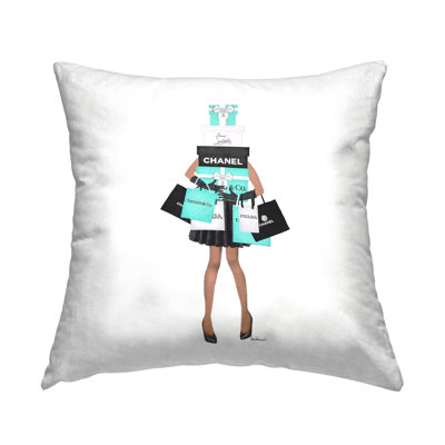 Stupell Industries Fashionista Woman Shopping Designer Glam Bags Printed Throw Pillow by Amanda Greenwood