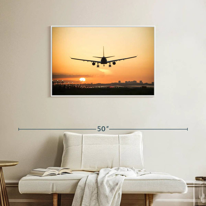Avion au lever du soleil, Cadre flottant blanc, 37 po x 25 po
