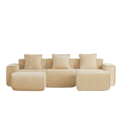 Velvet Modular Sectionals Sofa, Light Camel, Spacious And Modern Design