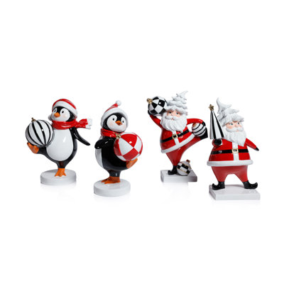 Festive Four Santa & Penguin Figurines, Set of 4, Holiday Decoration
