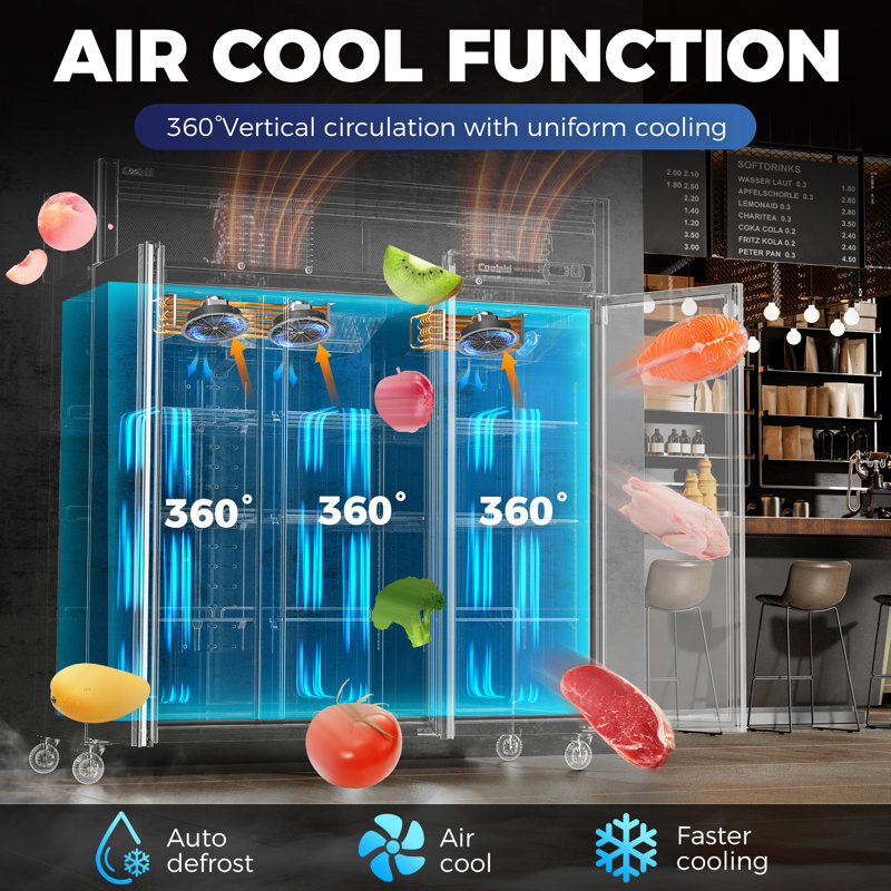 3 Door Commercial Refrigerator, 54 Cu.ft 3 Section Stainless Steel Upright Reach In Refrigerator, 72"