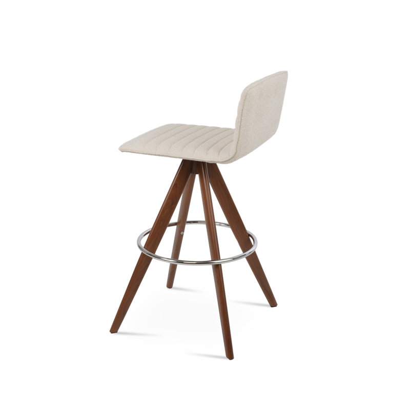 Tabouret de bar et de comptoir Corona Pyramid, Petit tabouret (siège d'une hauteur de 22 po), Noyer, Blanc cassé