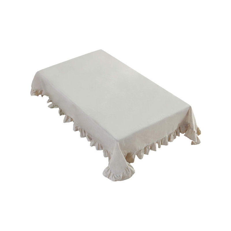 Ruffle Square Linen Table Cloth Cover Tablecloth For Tabletop Desk Adornment Beige 140 X 260 Cm