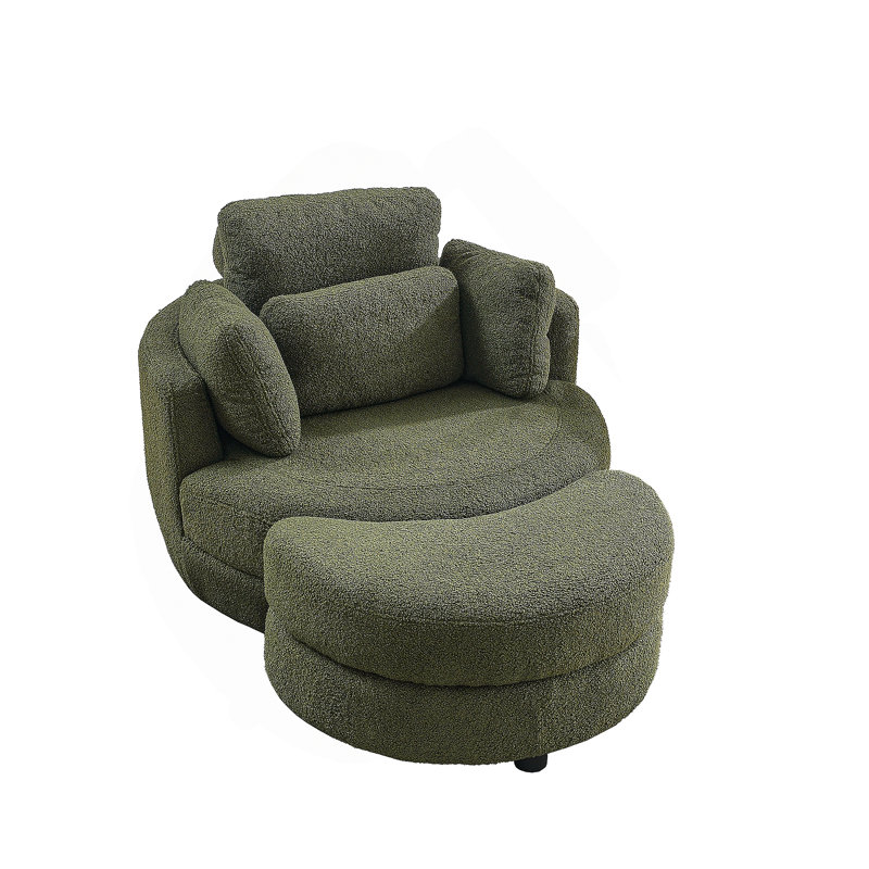 Fauteuil pivotant surdimensionné confortable avec repose-pieds avec rangement Moon, Tissu vert