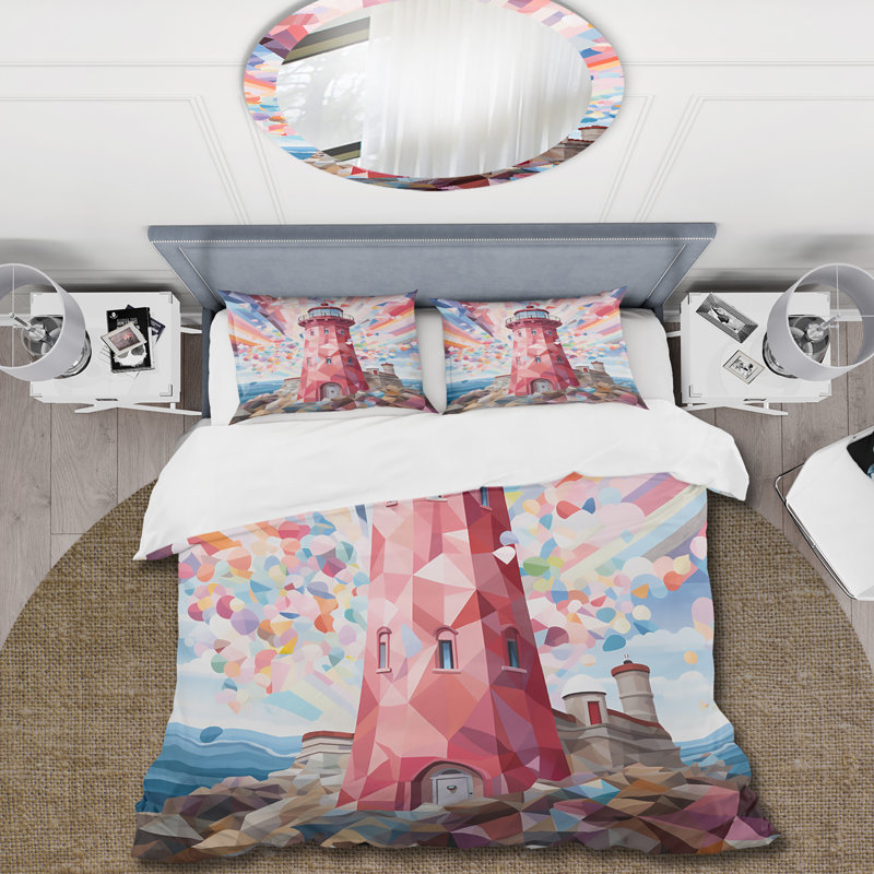 Ensemble de housse de couette Colorful Lighouse Twilight - Coastal Sunset, Housse de couette pour très grand lit et 2 très 