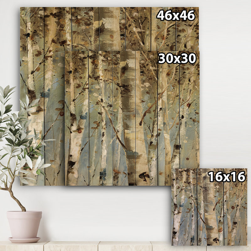 Forêt de bouleaux blancs II - impression de campagne moderne sur bois de pin naturel, H 30 po x l 30 po x P 1,5 po