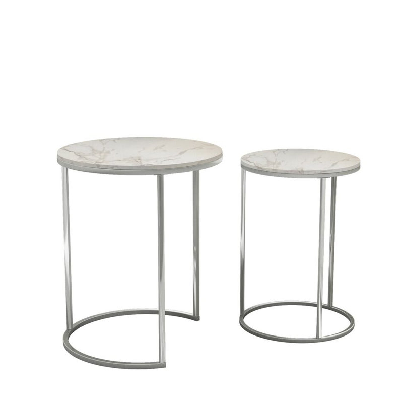 Shalyssa Solid Wood Coffee Table, White, Chrome