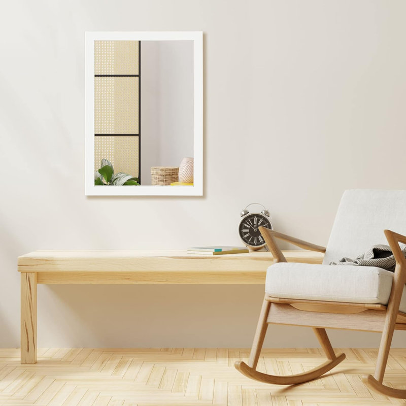 Miroir mural rectangulaire pour salle de bain, chambre à coucher, entrée, salon, Blanc, 28 po x 28 po