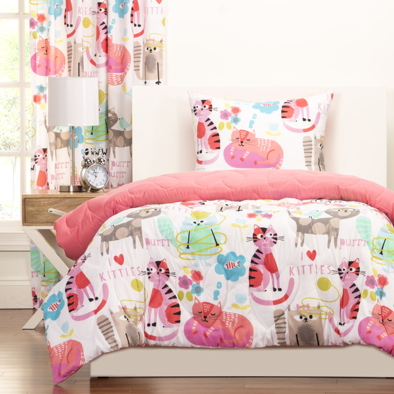 Crayola Purrty Cat Reversible Comforter Set, Twin