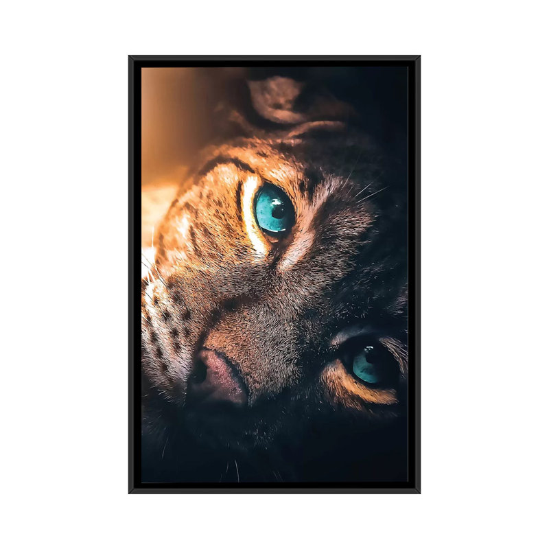 The Aqua Blue Eyed Leopard by Zenja Gammer - Print on Canvas, 66.04 cm H x 45.72 cm W, Black Framed