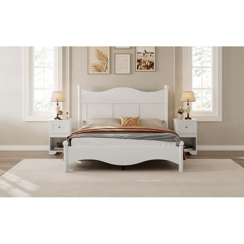 Platform Bed with Retro Headboard, White