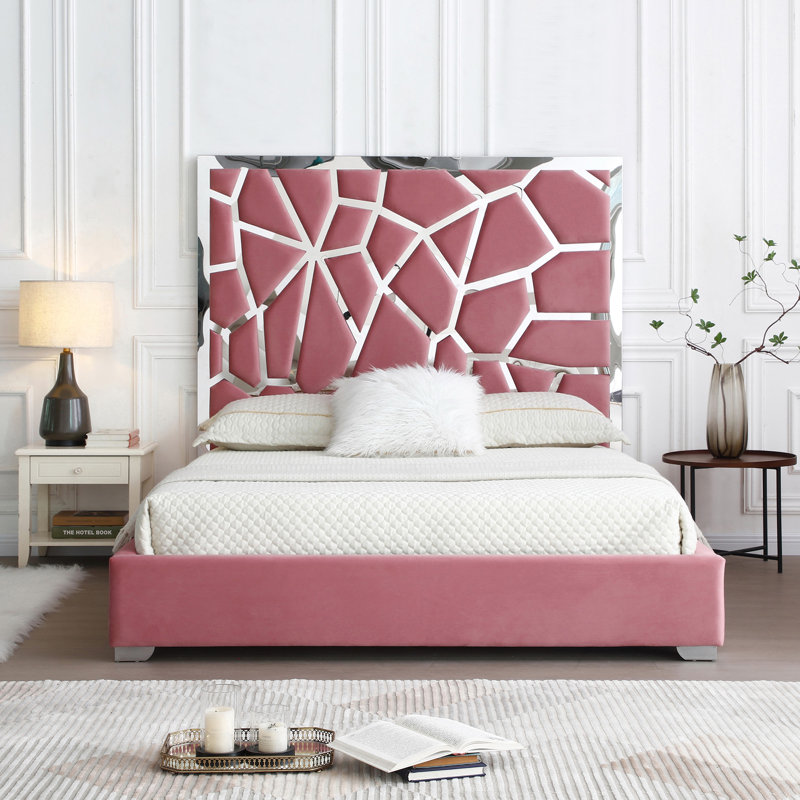 Lit plateforme tapissier Scherer, Grand, Rose