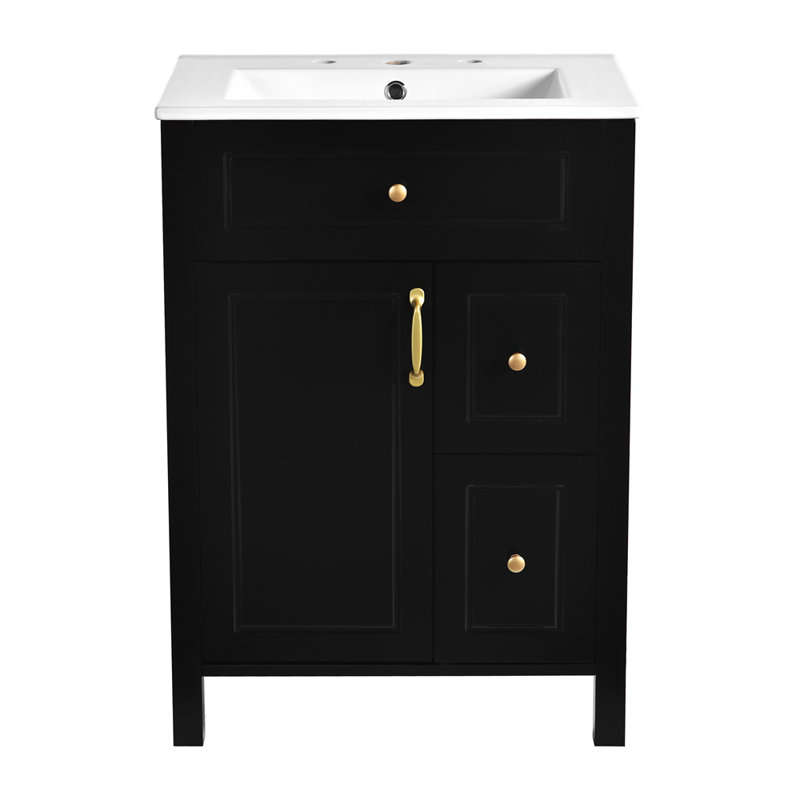Meuble-lavabo de 24 po avec lavabo en céramique, Noir, noir, noir, noir