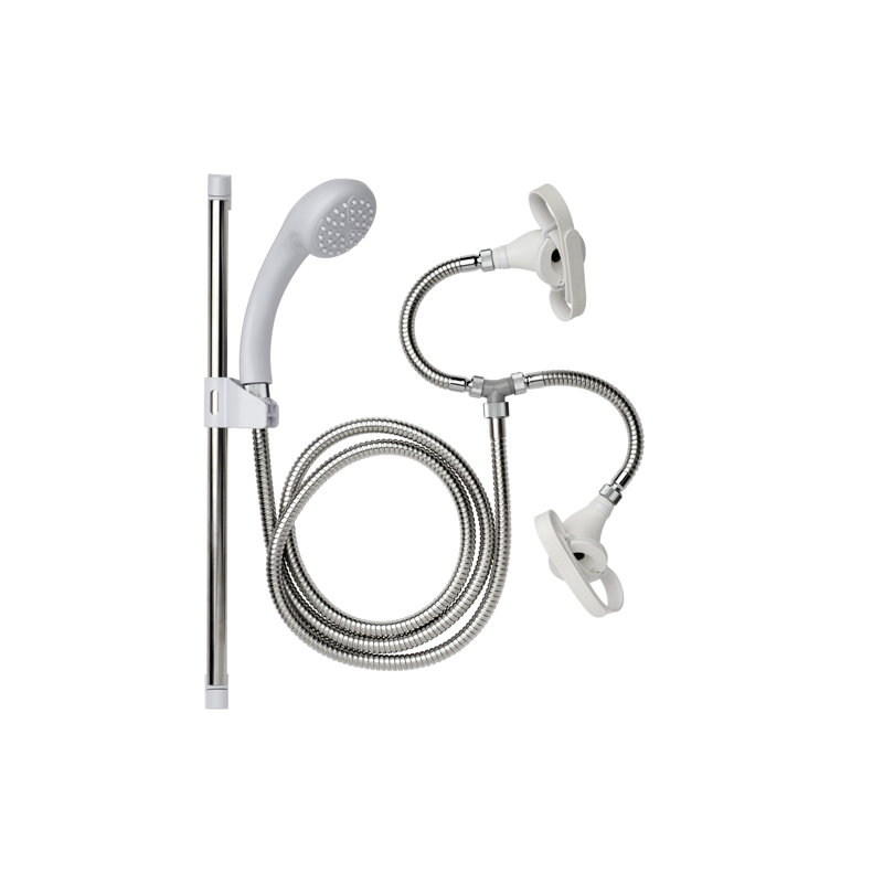 Secura Shower Set with Shower Head, 1750mm Stainless Steel Hose and Riser Rail, Suitable for High and Low Pressure Systems, Combi Boilers, White & Chrome