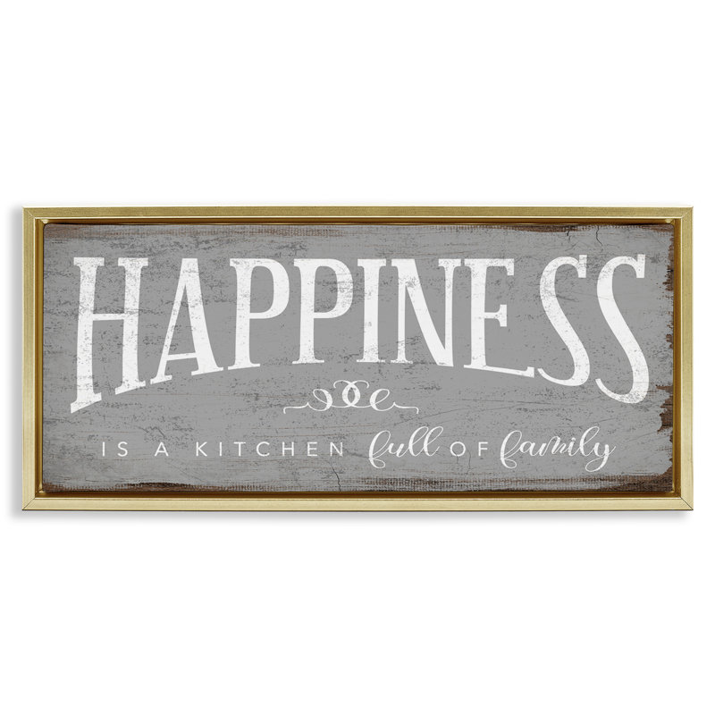 "Happiness is A Full Kitchen", art mural encadré sur toile flottante par Daphne Polselli, Cadre flottant métallique doré
