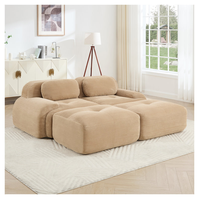 Canapé modulaire en velours côtelé 2 places avec méridienne Camel, Velours côtelé rouge