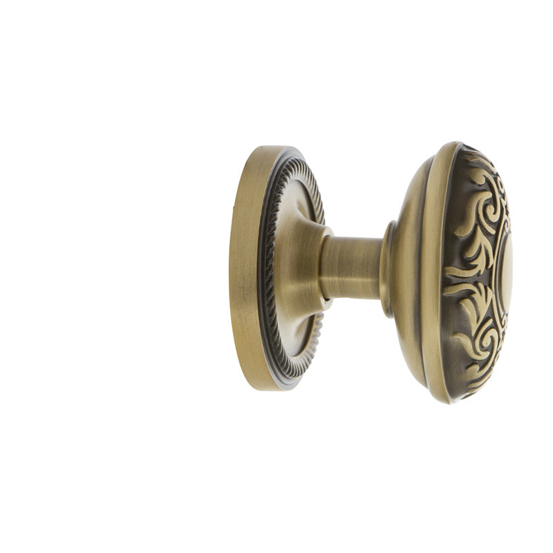Rosette en corde avec bouton de porte victorien, Laiton antique, 2 3/4 po
