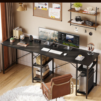 Aaleeyah L Shaped Farmhouse Computer Desk, 75 Inch Reversible Corner Office Desk with Shelves