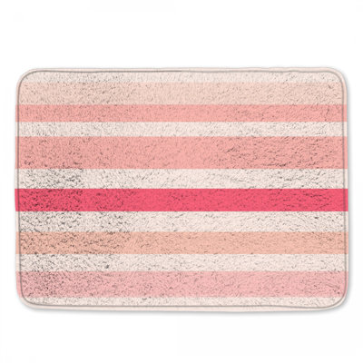 Tapis de bain rose et blanc à rayures