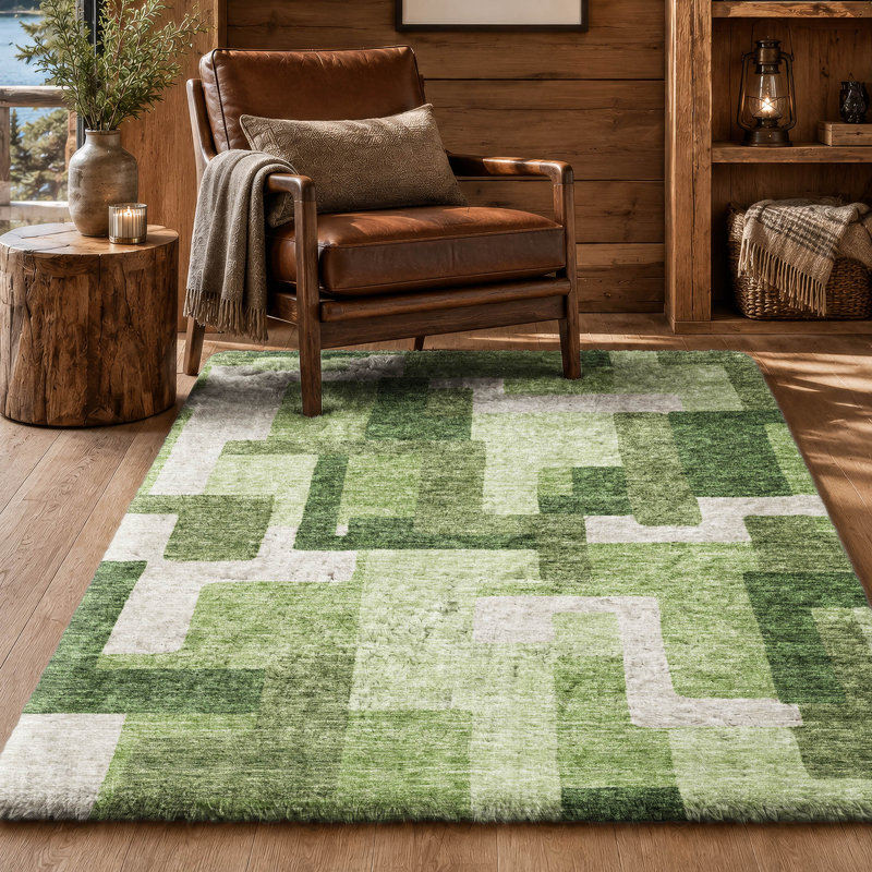 Tapis moderne Dream Shag ADS740, lavable à la machine, de qualité supérieure, Green, 3' x 5'