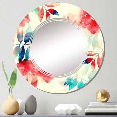 Miroir mural rond rouge et bleu sur fond beige II