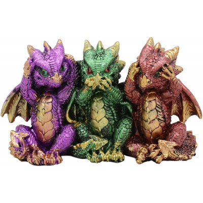 Ensemble de 3 figurines de bébé dragon Pekin Wise See Hear Speak No Evil